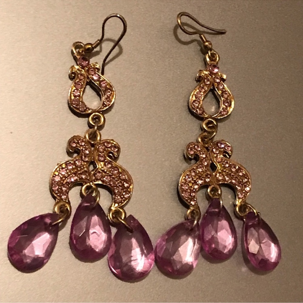 Elegant Gold and Purple Dangle Earrings